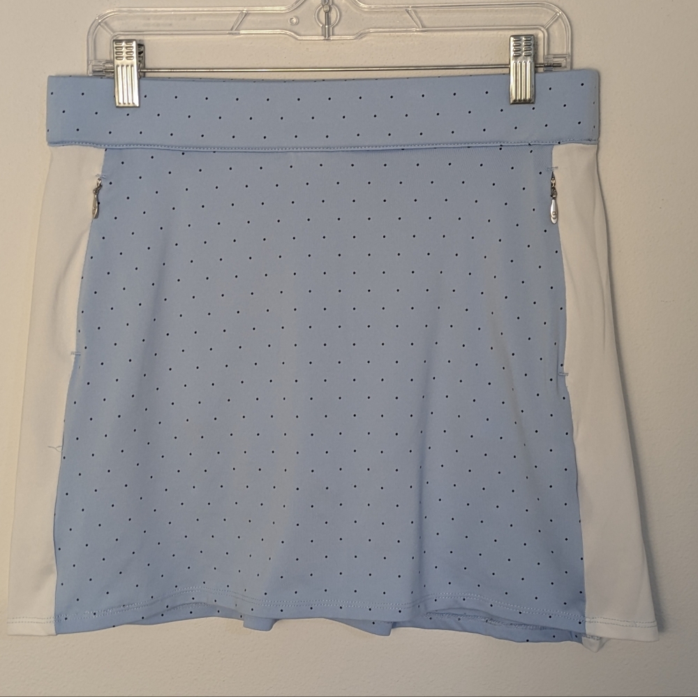 Dunning Salina Women's Golf Tennis mini Skort Size M Light Blue Polka Dot EUC